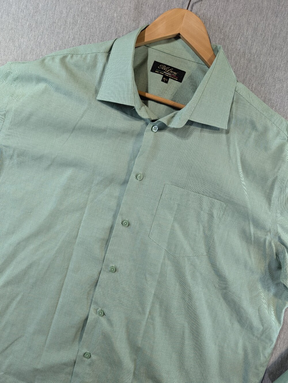 Polifroni Milano Non-Iron Dress Shirt Men's Large 18.5 Green Long Sleeve